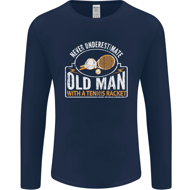 An Old Man Tennis Racket Player Mens Long Sleeve T-Shirt Navy Blue