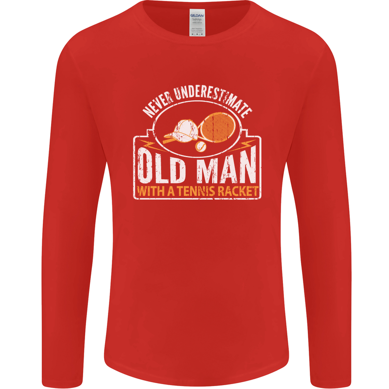An Old Man Tennis Racket Player Mens Long Sleeve T-Shirt Red
