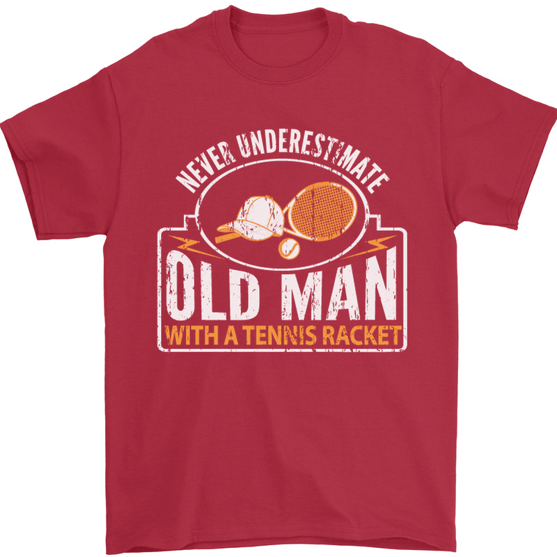 An Old Man Tennis Racket Player Mens T-Shirt Cotton Gildan Red