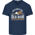 An Old Man Tennis Racket Player Mens V-Neck Cotton T-Shirt Navy Blue