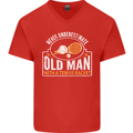 An Old Man Tennis Racket Player Mens V-Neck Cotton T-Shirt Red