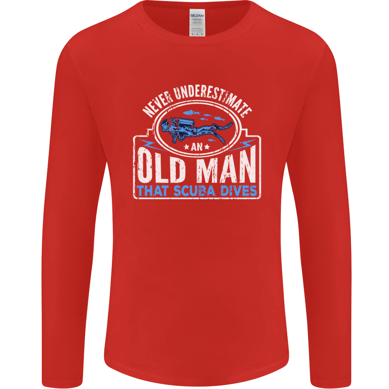 An Old Man That Scuba Dives Diver Diving Mens Long Sleeve T-Shirt Red