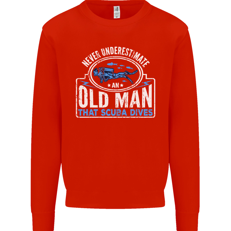 An Old Man That Scuba Dives Diver Diving Mens Sweatshirt Jumper Bright Red