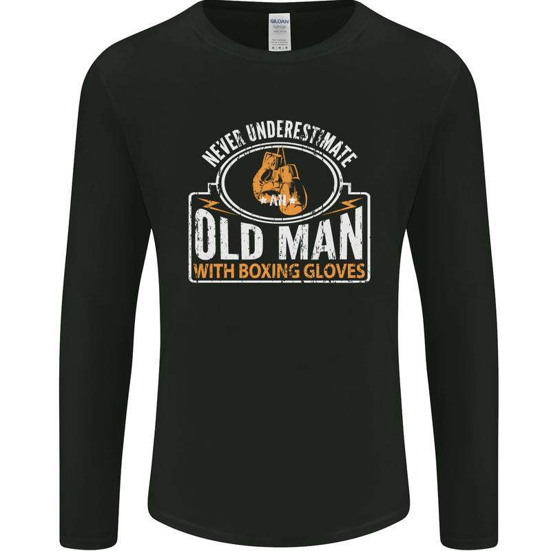 An Old Man With Boxing Gloves Funny Boxer Mens Long Sleeve T-Shirt Black