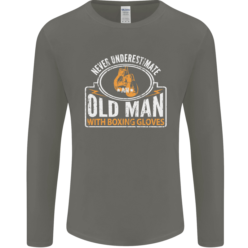 An Old Man With Boxing Gloves Funny Boxer Mens Long Sleeve T-Shirt Charcoal