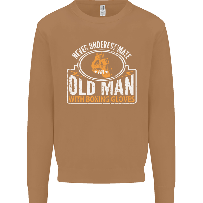An Old Man With Boxing Gloves Funny Boxer Mens Sweatshirt Jumper Caramel Latte