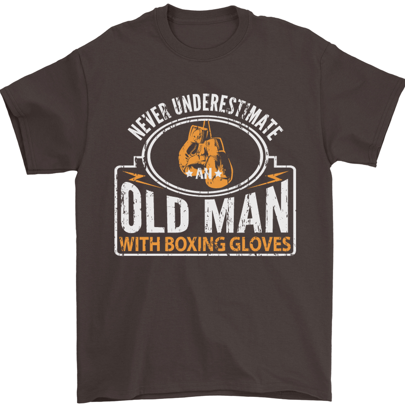 An Old Man With Boxing Gloves Funny Boxer Mens T-Shirt Cotton Gildan Dark Chocolate