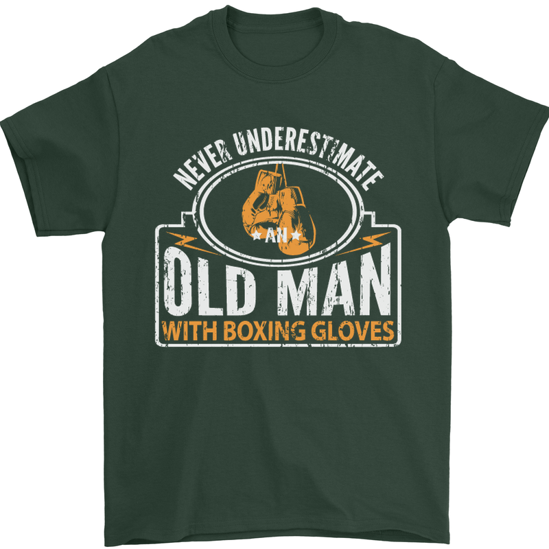 An Old Man With Boxing Gloves Funny Boxer Mens T-Shirt Cotton Gildan Forest Green
