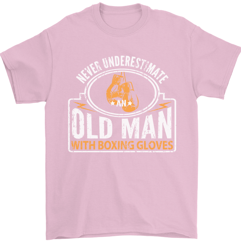 An Old Man With Boxing Gloves Funny Boxer Mens T-Shirt Cotton Gildan Light Pink