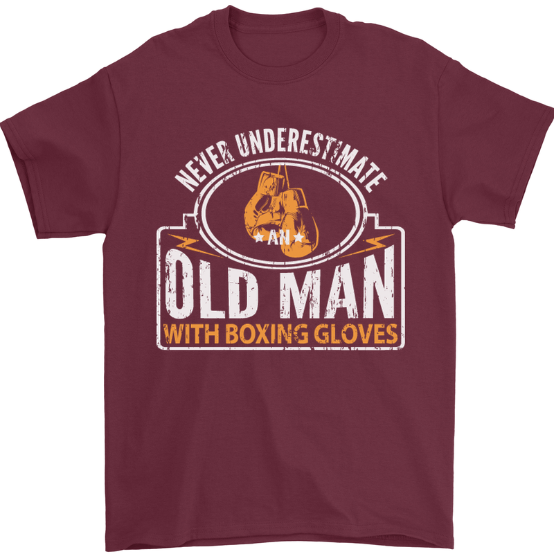 An Old Man With Boxing Gloves Funny Boxer Mens T-Shirt Cotton Gildan Maroon