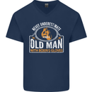 An Old Man With Boxing Gloves Funny Boxer Mens V-Neck Cotton T-Shirt Navy Blue