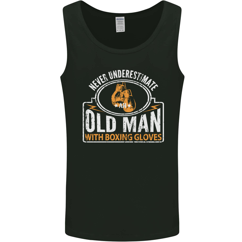 An Old Man With Boxing Gloves Funny Boxer Mens Vest Tank Top Black