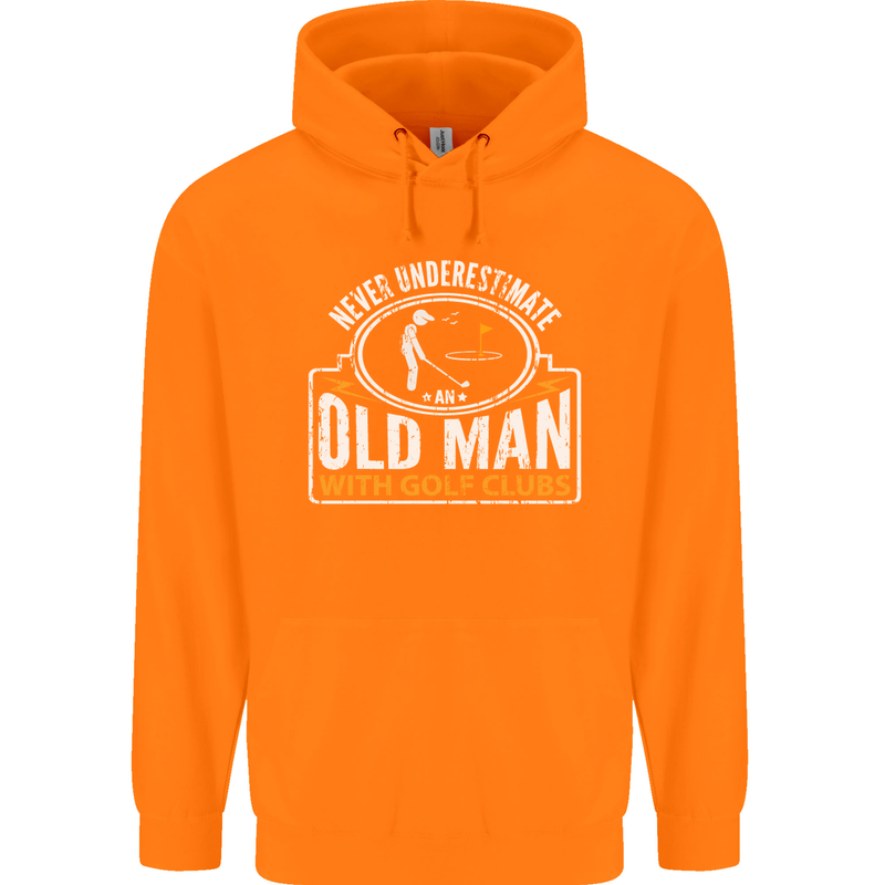 An Old Man With Golf Clubs Funny Golfing Mens 80% Cotton Hoodie Orange