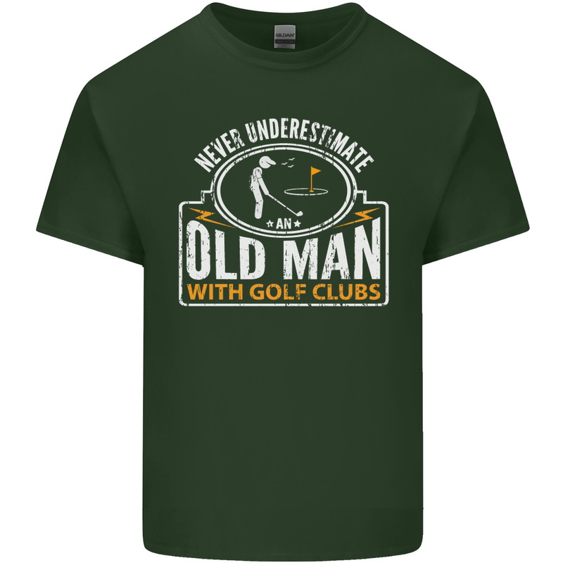 An Old Man With Golf Clubs Funny Golfing Mens Cotton T-Shirt Tee Top Forest Green