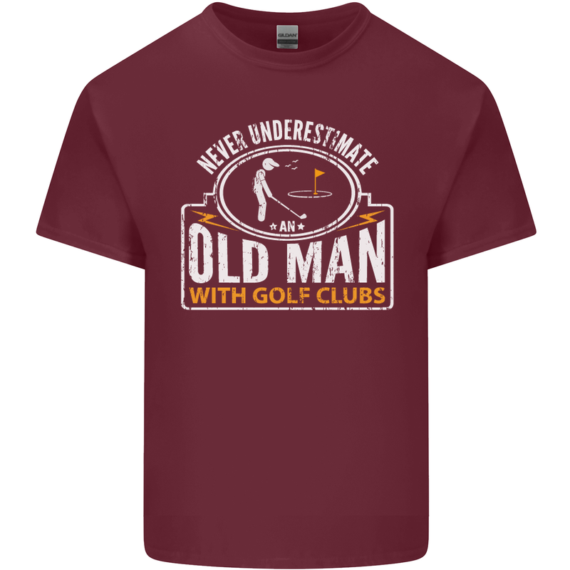 An Old Man With Golf Clubs Funny Golfing Mens Cotton T-Shirt Tee Top Maroon