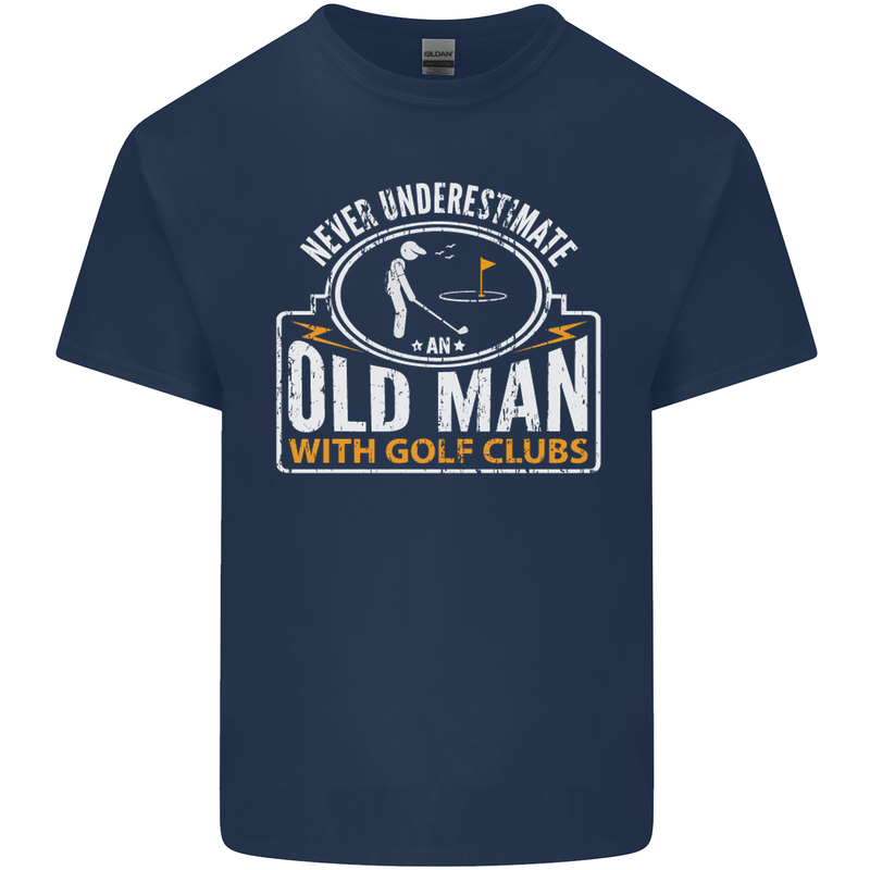 An Old Man With Golf Clubs Funny Golfing Mens Cotton T-Shirt Tee Top Navy Blue