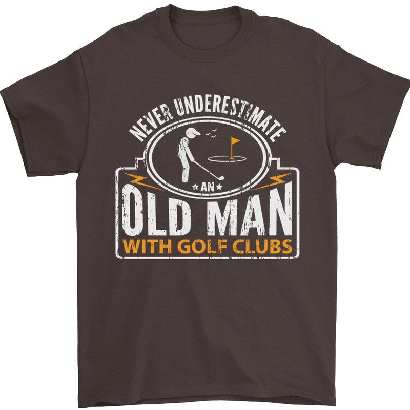 An Old Man With Golf Clubs Funny Golfing Mens T-Shirt Cotton Gildan Dark Chocolate