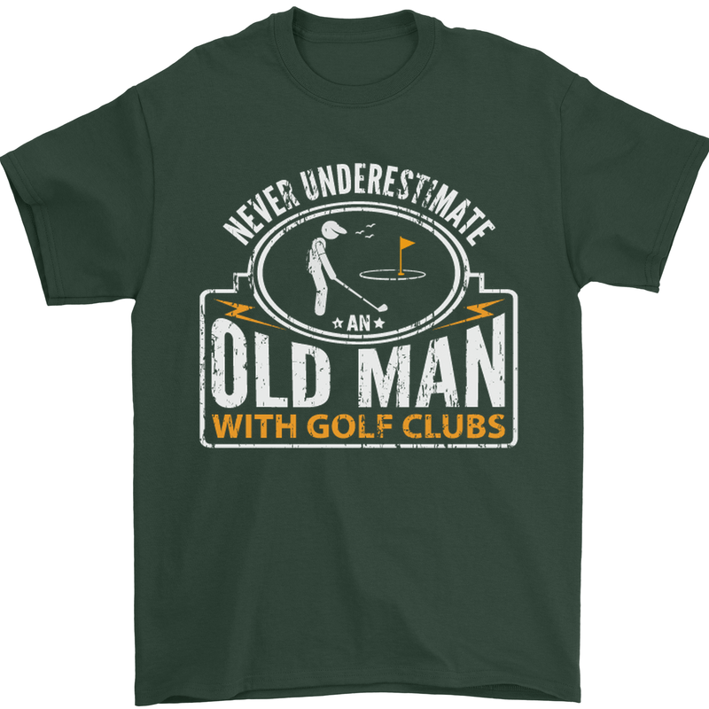 An Old Man With Golf Clubs Funny Golfing Mens T-Shirt Cotton Gildan Forest Green