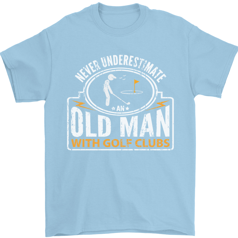 An Old Man With Golf Clubs Funny Golfing Mens T-Shirt Cotton Gildan Light Blue