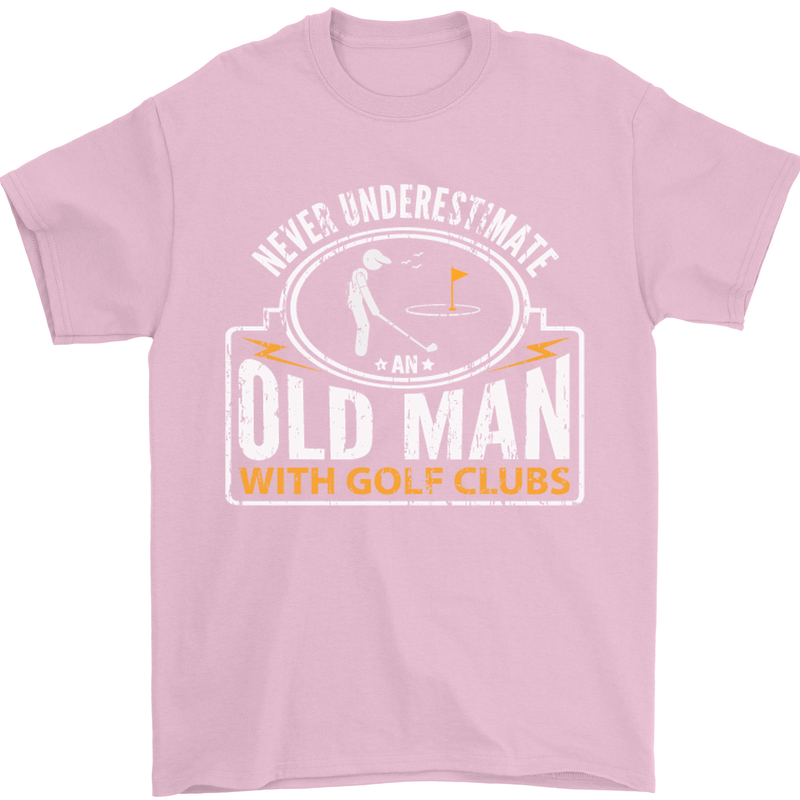 An Old Man With Golf Clubs Funny Golfing Mens T-Shirt Cotton Gildan Light Pink