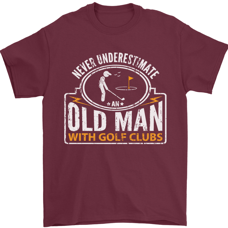 An Old Man With Golf Clubs Funny Golfing Mens T-Shirt Cotton Gildan Maroon