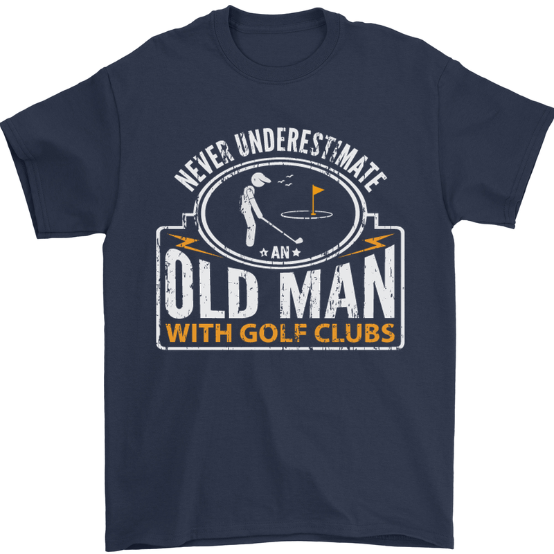 An Old Man With Golf Clubs Funny Golfing Mens T-Shirt Cotton Gildan Navy Blue