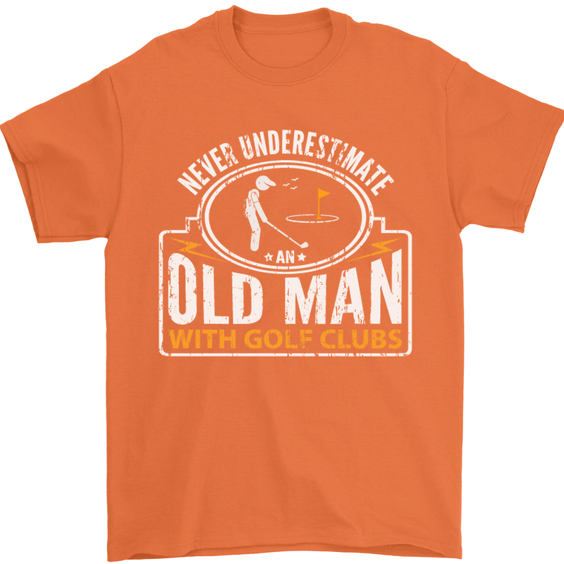 An Old Man With Golf Clubs Funny Golfing Mens T-Shirt Cotton Gildan Orange
