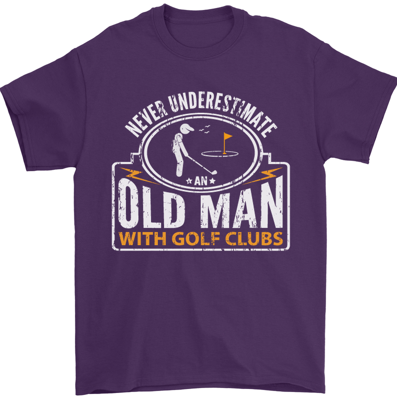 An Old Man With Golf Clubs Funny Golfing Mens T-Shirt Cotton Gildan Purple