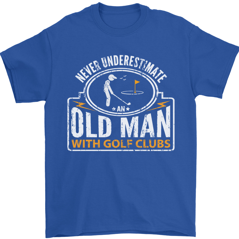 An Old Man With Golf Clubs Funny Golfing Mens T-Shirt Cotton Gildan Royal Blue