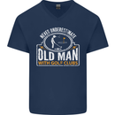 An Old Man With Golf Clubs Funny Golfing Mens V-Neck Cotton T-Shirt Navy Blue