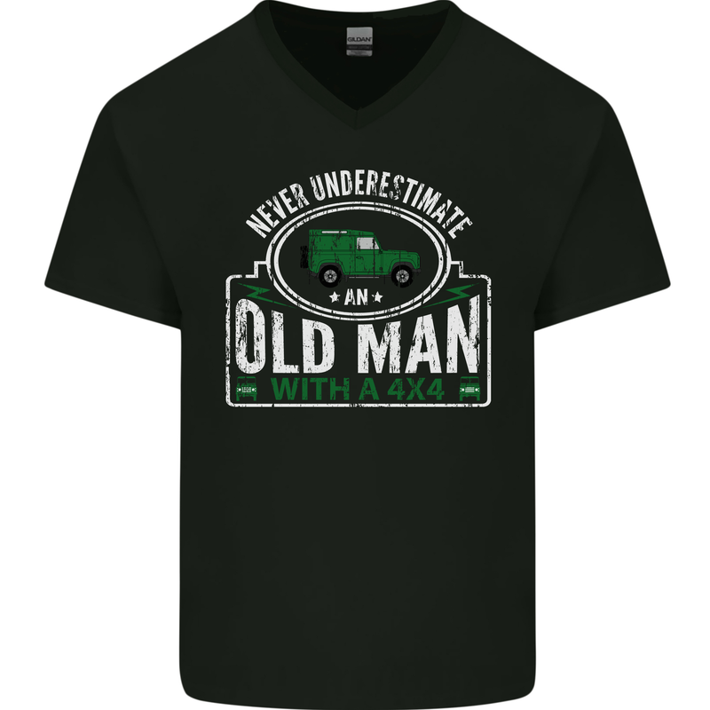 An Old Man With a 4x4 Off Roading Off Road Mens V-Neck Cotton T-Shirt Black