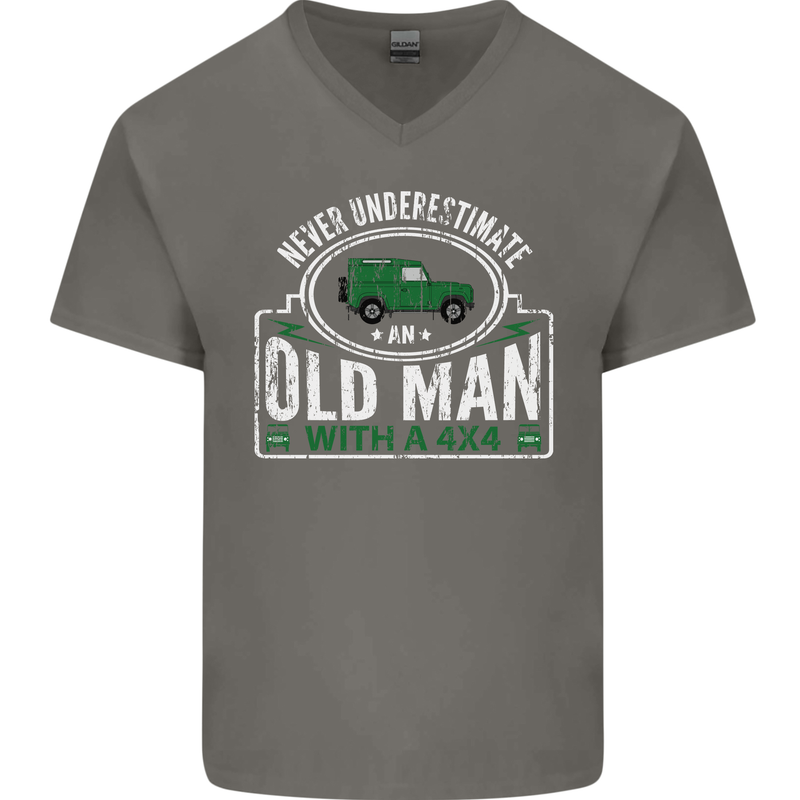 An Old Man With a 4x4 Off Roading Off Road Mens V-Neck Cotton T-Shirt Charcoal