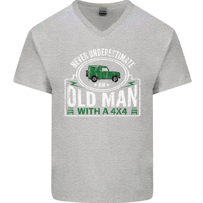 An Old Man With a 4x4 Off Roading Off Road Mens V-Neck Cotton T-Shirt Sports Grey