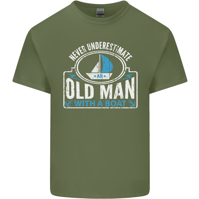 An Old Man With a Boat Sailor Sailing Funny Mens Cotton T-Shirt Tee Top Military Green