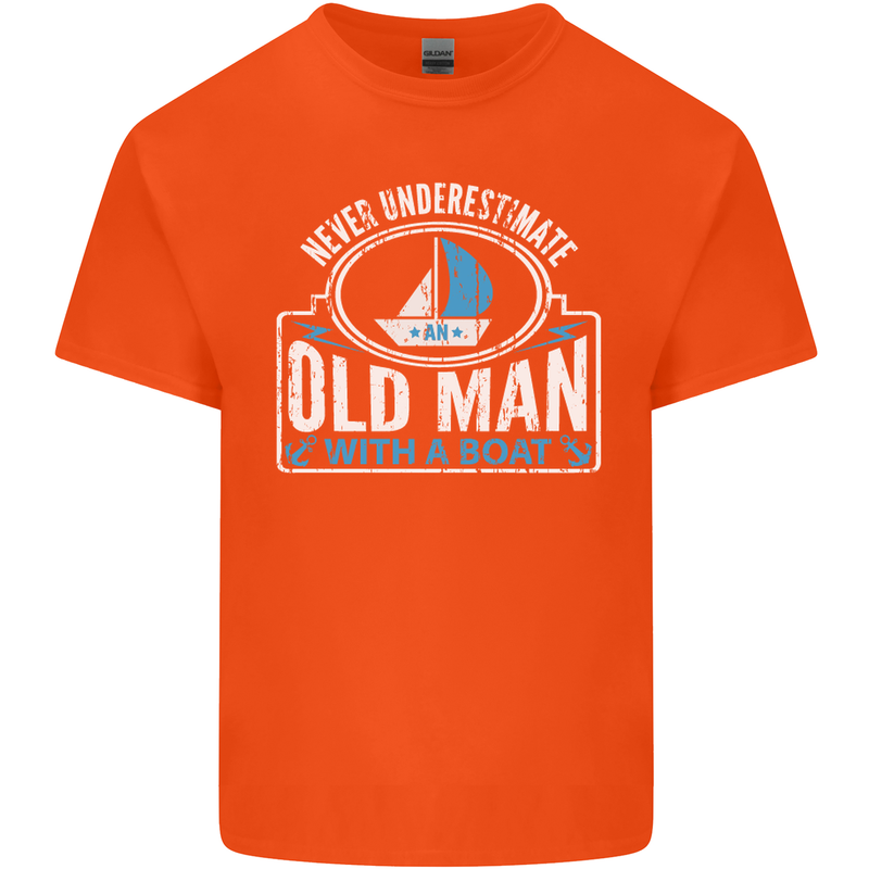 An Old Man With a Boat Sailor Sailing Funny Mens Cotton T-Shirt Tee Top Orange