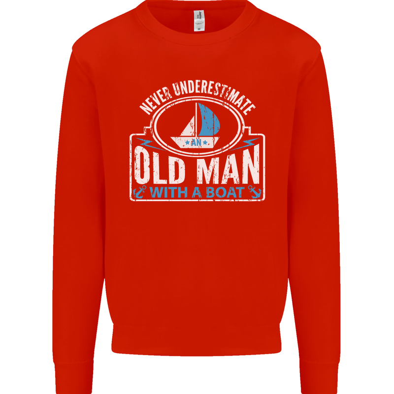 An Old Man With a Boat Sailor Sailing Funny Mens Sweatshirt Jumper Bright Red