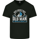An Old Man With a Boat Sailor Sailing Funny Mens V-Neck Cotton T-Shirt Black