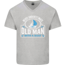 An Old Man With a Boat Sailor Sailing Funny Mens V-Neck Cotton T-Shirt Sports Grey