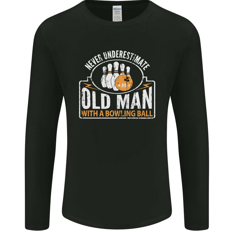 An Old Man With a Bowling Ball 10 Pin Mens Long Sleeve T-Shirt Black