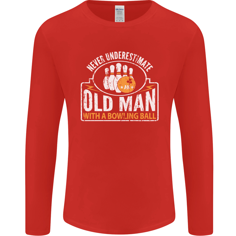 An Old Man With a Bowling Ball 10 Pin Mens Long Sleeve T-Shirt Red