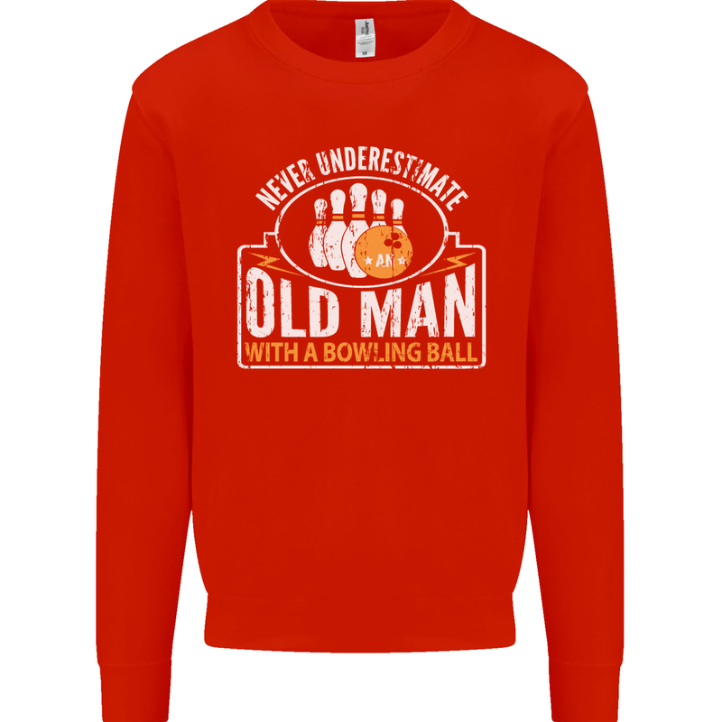 An Old Man With a Bowling Ball 10 Pin Mens Sweatshirt Jumper Bright Red