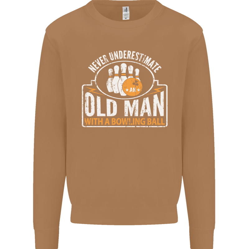 An Old Man With a Bowling Ball 10 Pin Mens Sweatshirt Jumper Caramel Latte