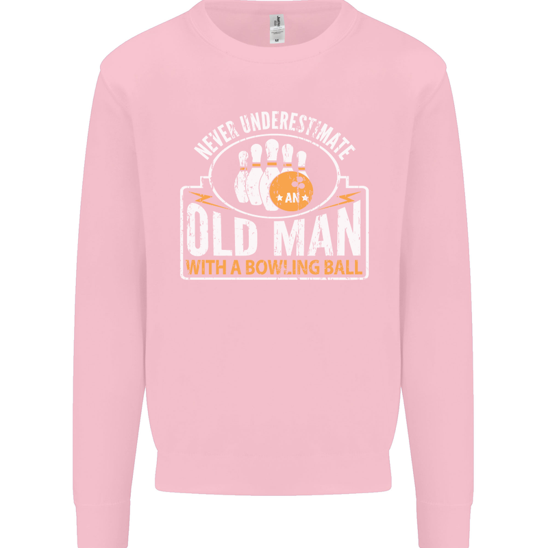 An Old Man With a Bowling Ball 10 Pin Mens Sweatshirt Jumper Light Pink