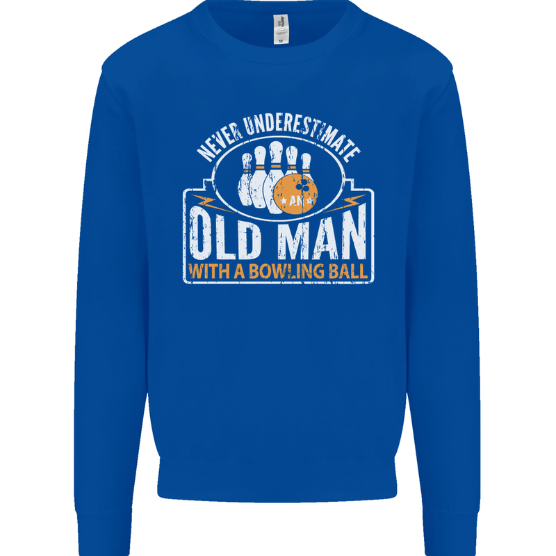 An Old Man With a Bowling Ball 10 Pin Mens Sweatshirt Jumper Royal Blue