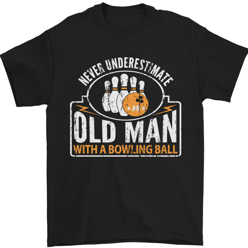 An Old Man With a Bowling Ball 10 Pin Mens T-Shirt Cotton Gildan Black
