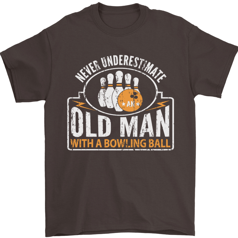An Old Man With a Bowling Ball 10 Pin Mens T-Shirt Cotton Gildan Dark Chocolate