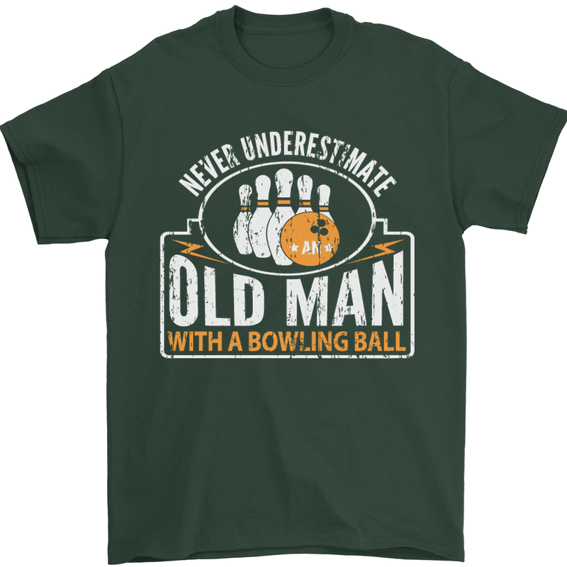 An Old Man With a Bowling Ball 10 Pin Mens T-Shirt Cotton Gildan Forest Green