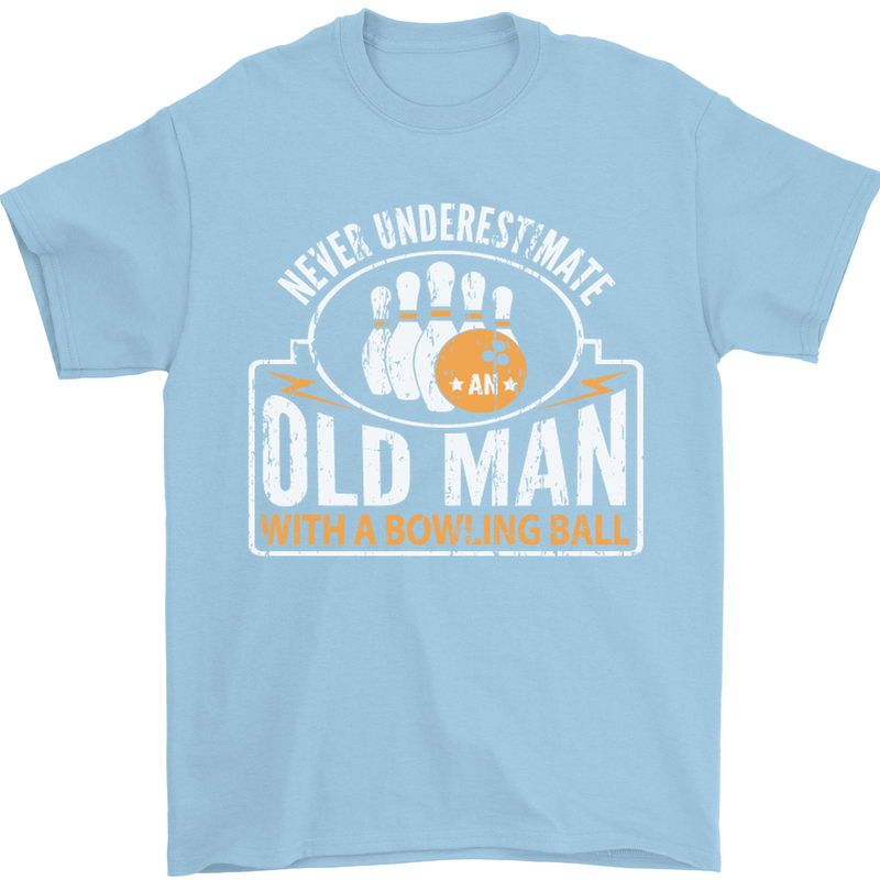 An Old Man With a Bowling Ball 10 Pin Mens T-Shirt Cotton Gildan Light Blue