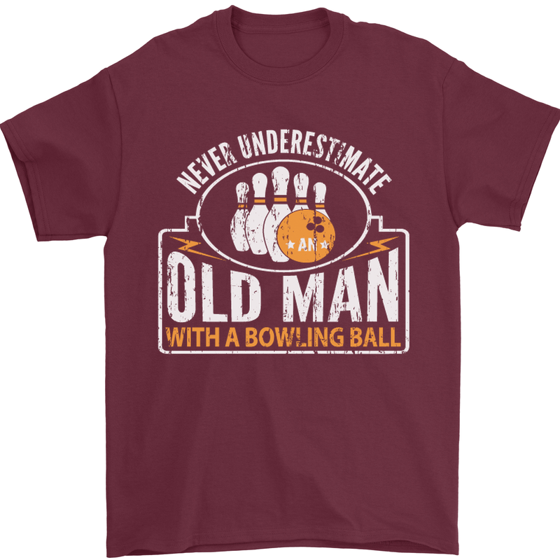 An Old Man With a Bowling Ball 10 Pin Mens T-Shirt Cotton Gildan Maroon