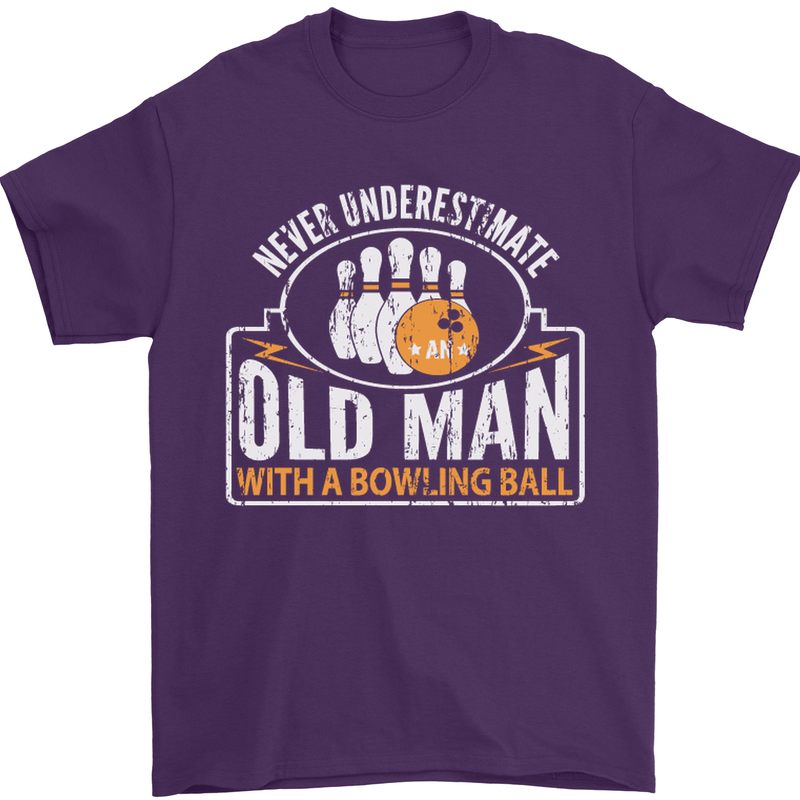 An Old Man With a Bowling Ball 10 Pin Mens T-Shirt Cotton Gildan Purple